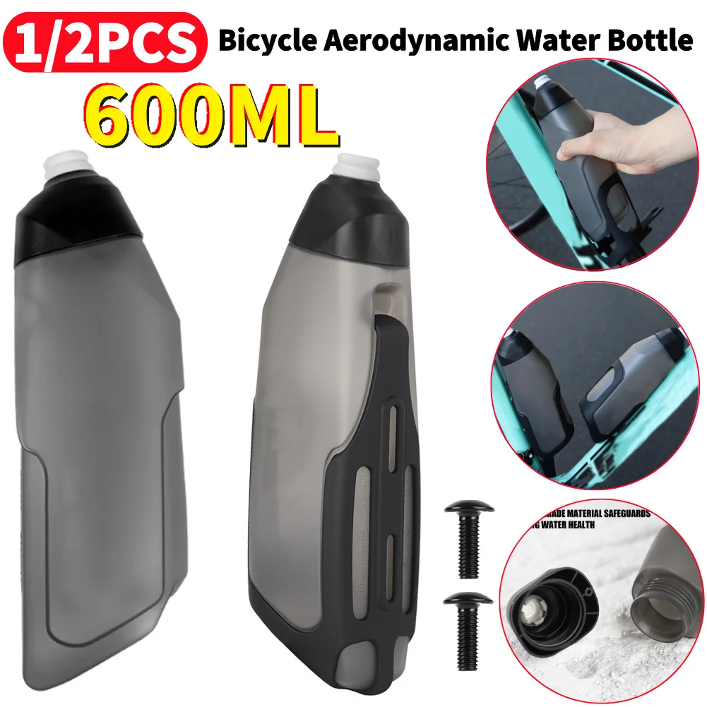 

1/2Pcs 600ML Bicycle Aerodynamic Water Bottle Bracket Set Bike Water Bottle MTB Road Bike Frame Down Tube Riding Water Kettle