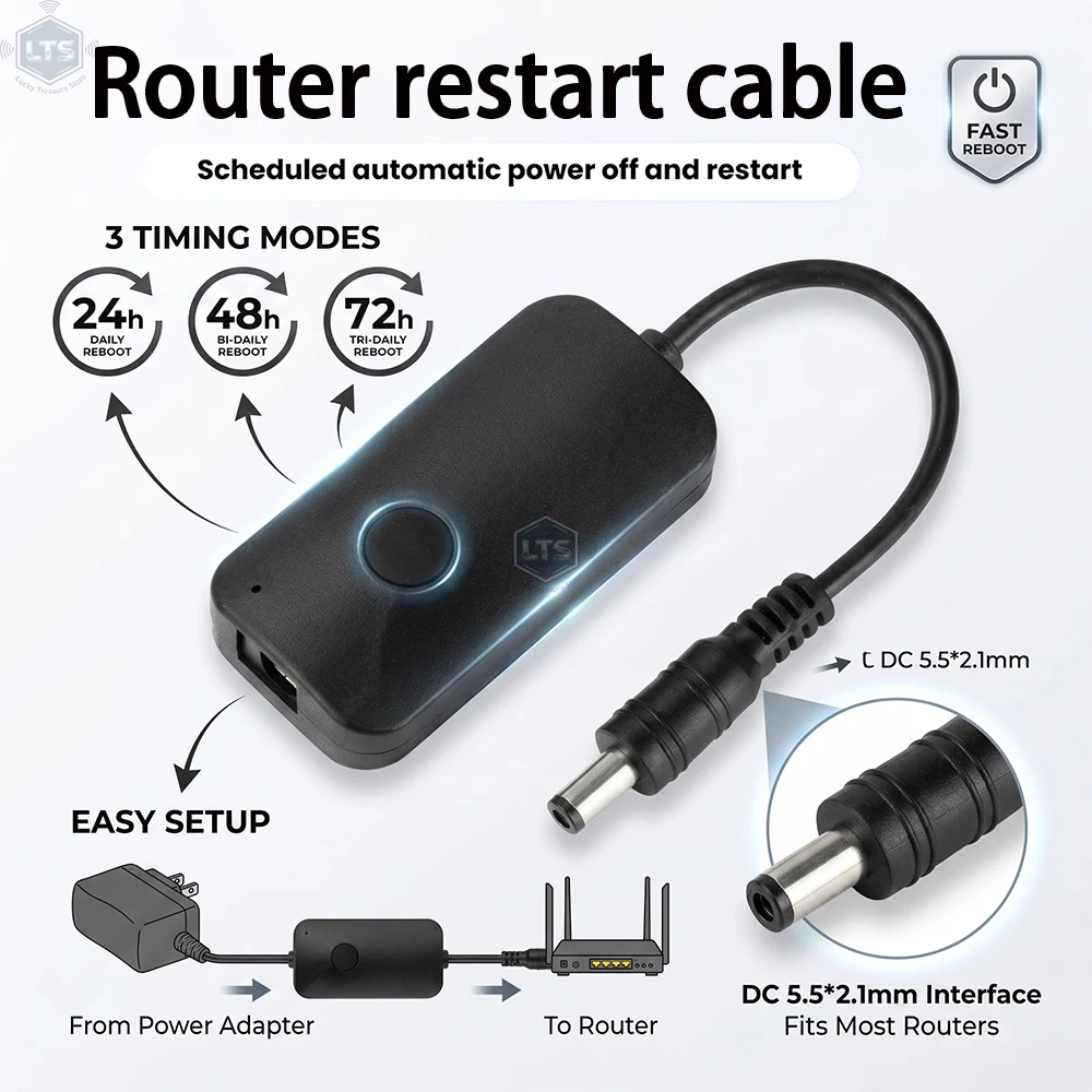 DC 9-12V Router-Rebooter: Modul zur automatischen Zeitgesteuerten Router-Neustartfunktion (24/48/72 Stunden) mit Abschalt- und Neustartsteuerung