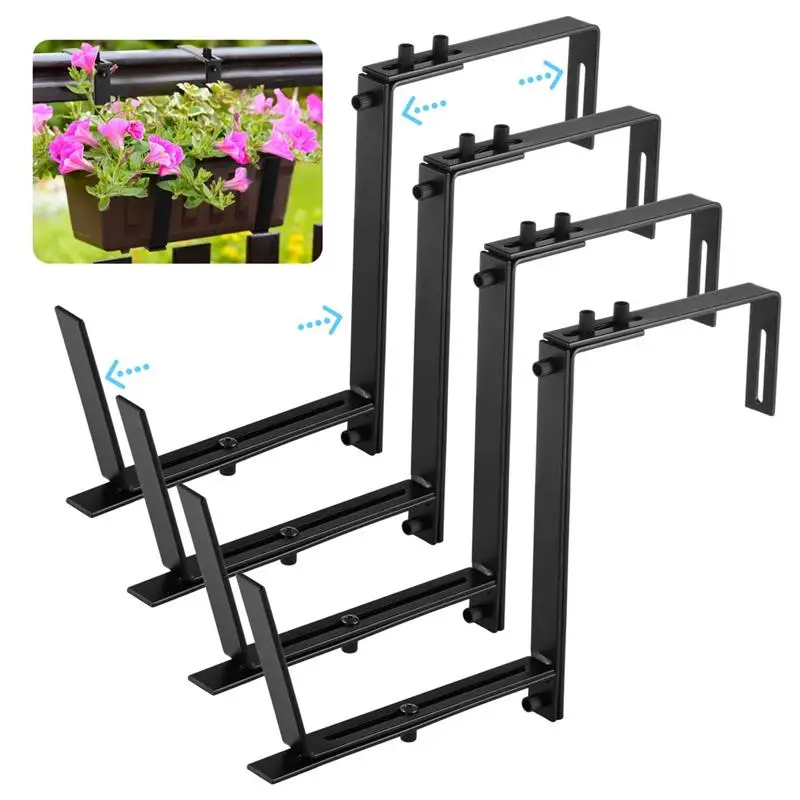 

4Pcs Planter Box Brackets Adjustable Flower Box Holders Metal Hanging Flower Stands Plant Box Hangers For Porch Railing Garden