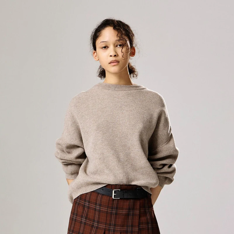 

Повседневный свободный вязаный свитер с длинными рукавами и круглым вырезом из шерстяной смеси, стройнящий, в британском стиле, модный, универсальный, осень-зима