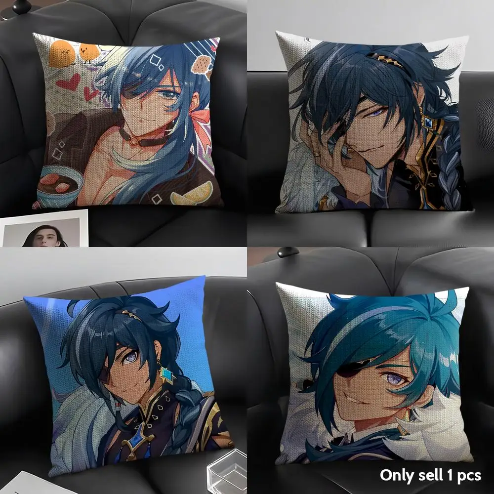 Kaeya Cute Genshin Impact Cushion Cover Natural Linen Organic Fabric Double-Sided Printing Sofa Home Decor Gift Pillow Case