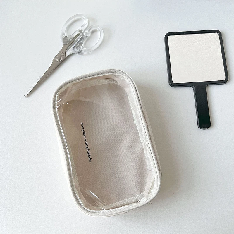 Compact and Transparent Beige Pencil Pouch, Ideal for Student's Stationery and Scrapbook Storage Needs