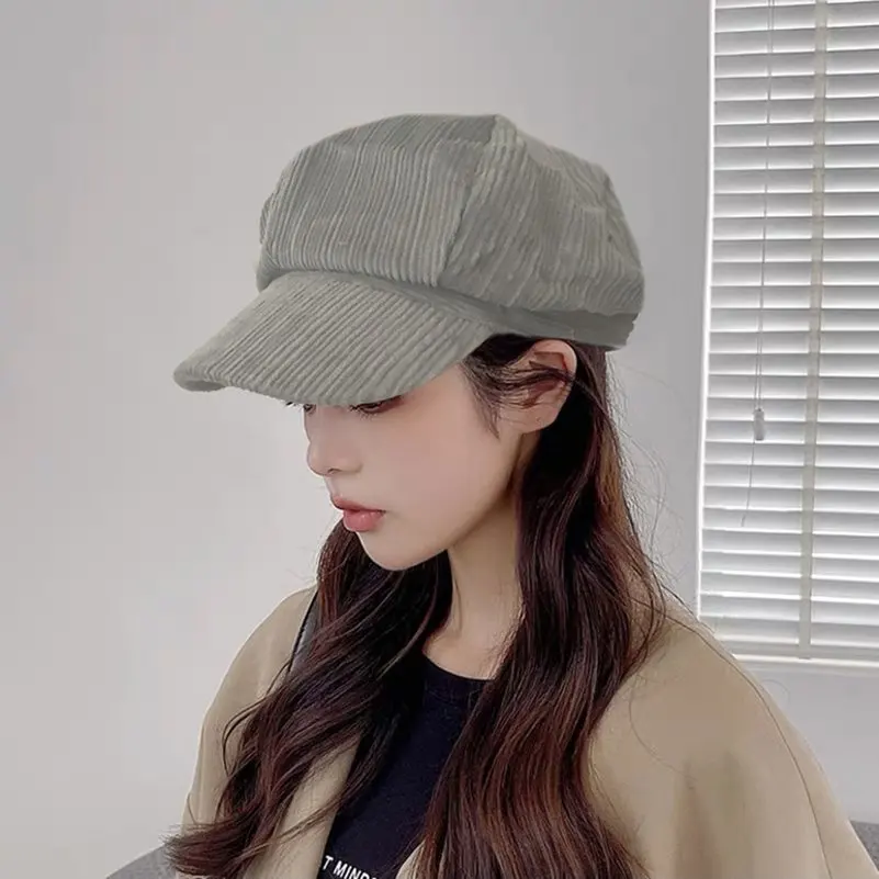 Vintage Women Corduroy Hat Newsboy Caps Octagonal Baker Peaked Beret Driving Hat Female Sunscreen Hats Painter Tour Cap