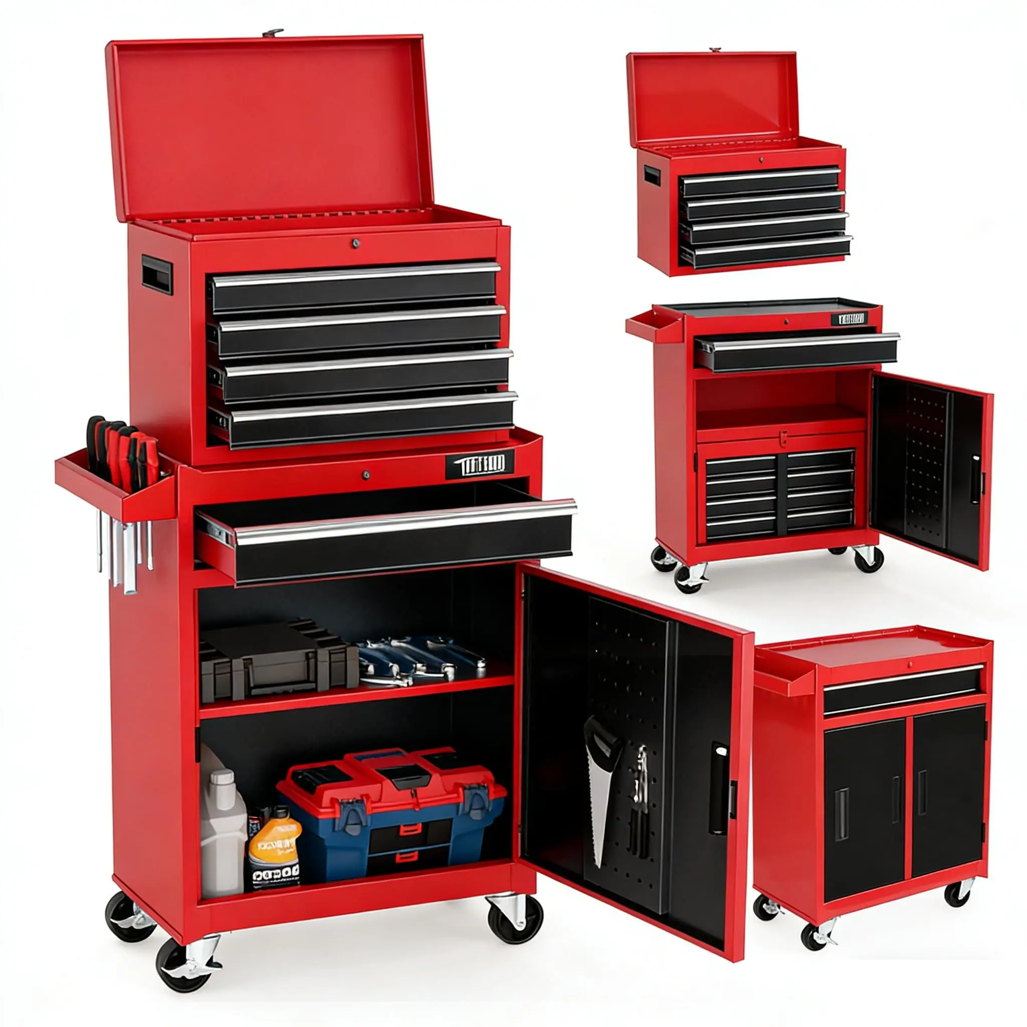 5-Drawer Rolling Tool Chest, Tool Storage Cabinet w/Drawers, Lockable Wheels, Detachable Top & Adjustable Shelf