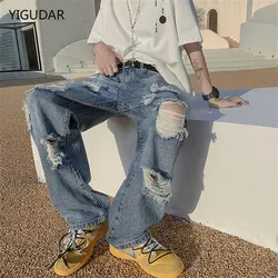 Streetwear zgrywanie jean femme baggy dżinsy dla mężczyzn mężczyzna dorywczo szerokie spodnie nogi męskie dżinsy męskie spodnie męskie pantalon