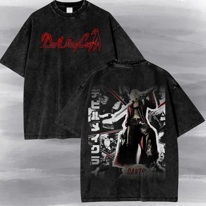 Devil May Cry Washed T-shirt New Model personality Clothes Oversized Unisex high quality Vintage Loose Trendy Cotton Couples tee