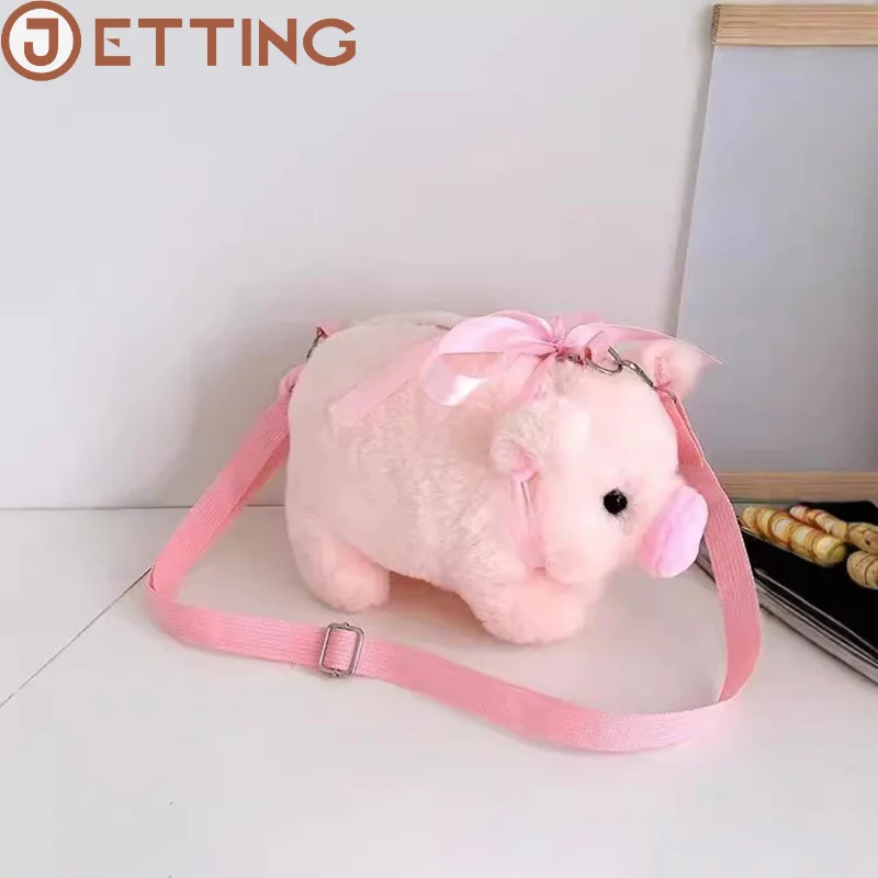 Pink Piglet Plush Bag Korean Large Capacity Lady Shoulder Bag Cartoon Ins Cute Doll Messenger Bag Handbags Crossbody