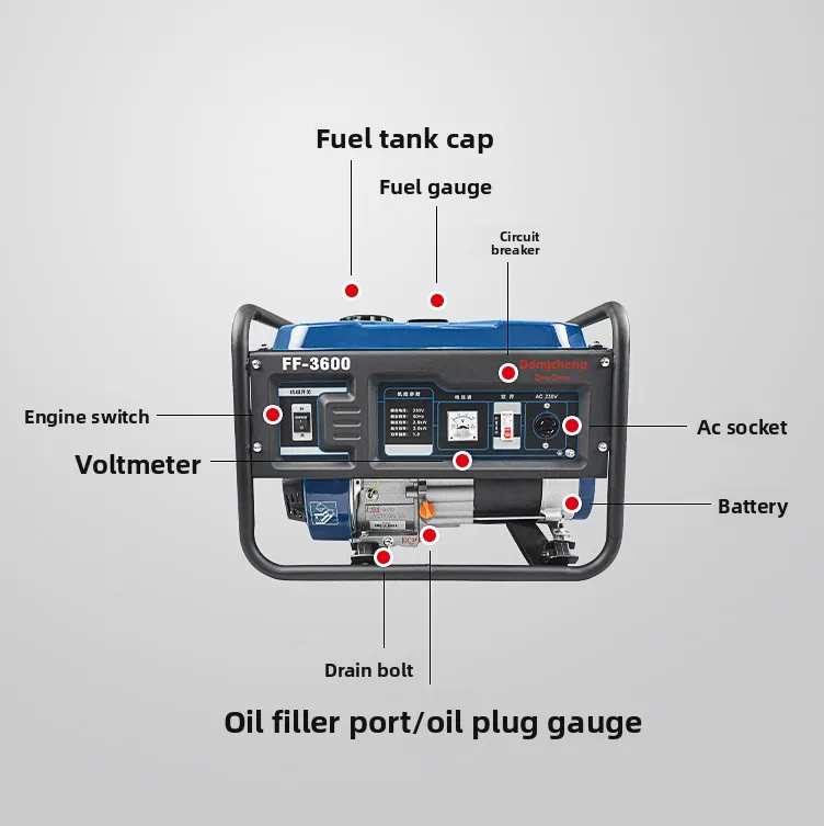 DongCheng FF-7500 230V AC oline Generator 2800W 420cc 4-Stroke 8 Hours Runtime Portable Power Unit 15L Fuel Tank