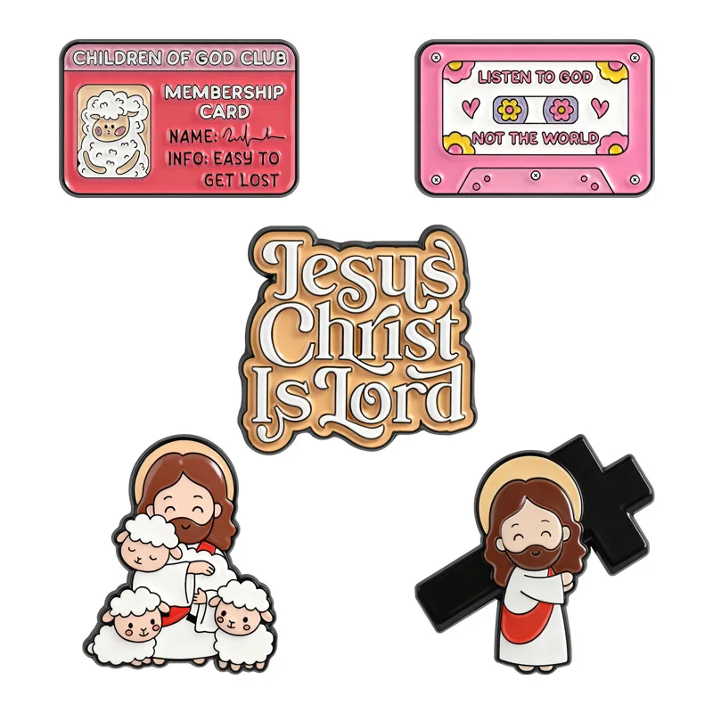 Animal Brooches Jesus Holding Three Lambs Design Metal Badges Small Gifts Wholesale Cap Pin Lapel Pins for Clothes Brooch Badge