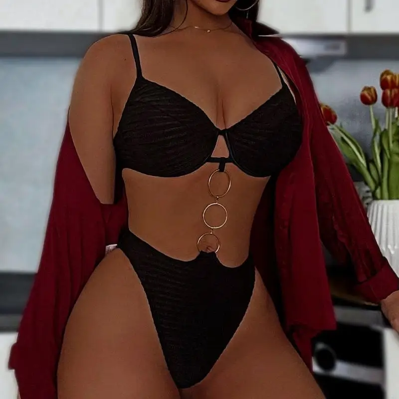 نساء 1 كمبيوتر سباحة للسيدات عاريات ملابس السباحة عالية قطع بدلة السباحة الحلقات المعدنية الإناث بدلة الاستحمام في ملابس الشاطئ #4