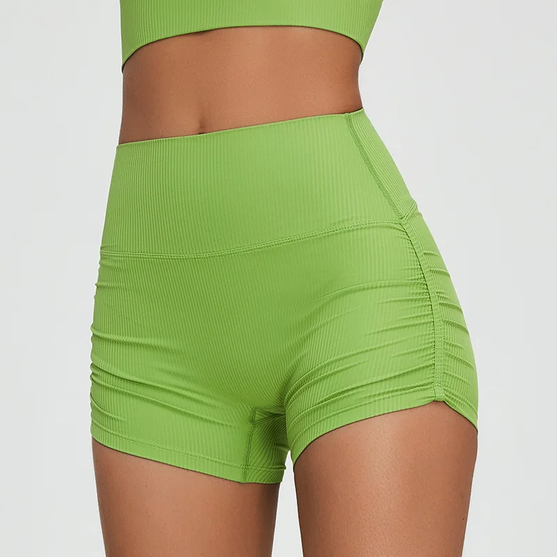 Pantalones cortos deportivos plisados para mujer, Shorts ajustados con realce de cadera, secado rápido, triples, para Yoga