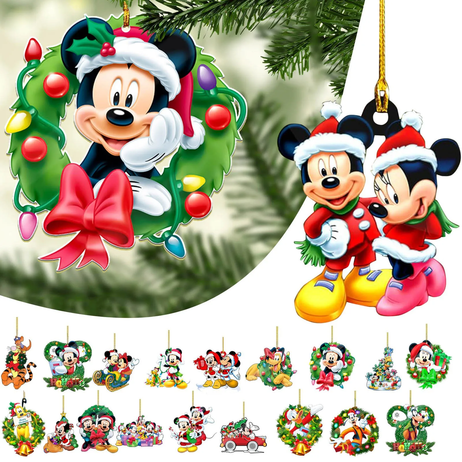 2024 Disney Mickey Minnie Mouse Christmas Tree Hanging Acrylic Flat Holiday Home Pendent Accessories Decoration Child Toys Gifts