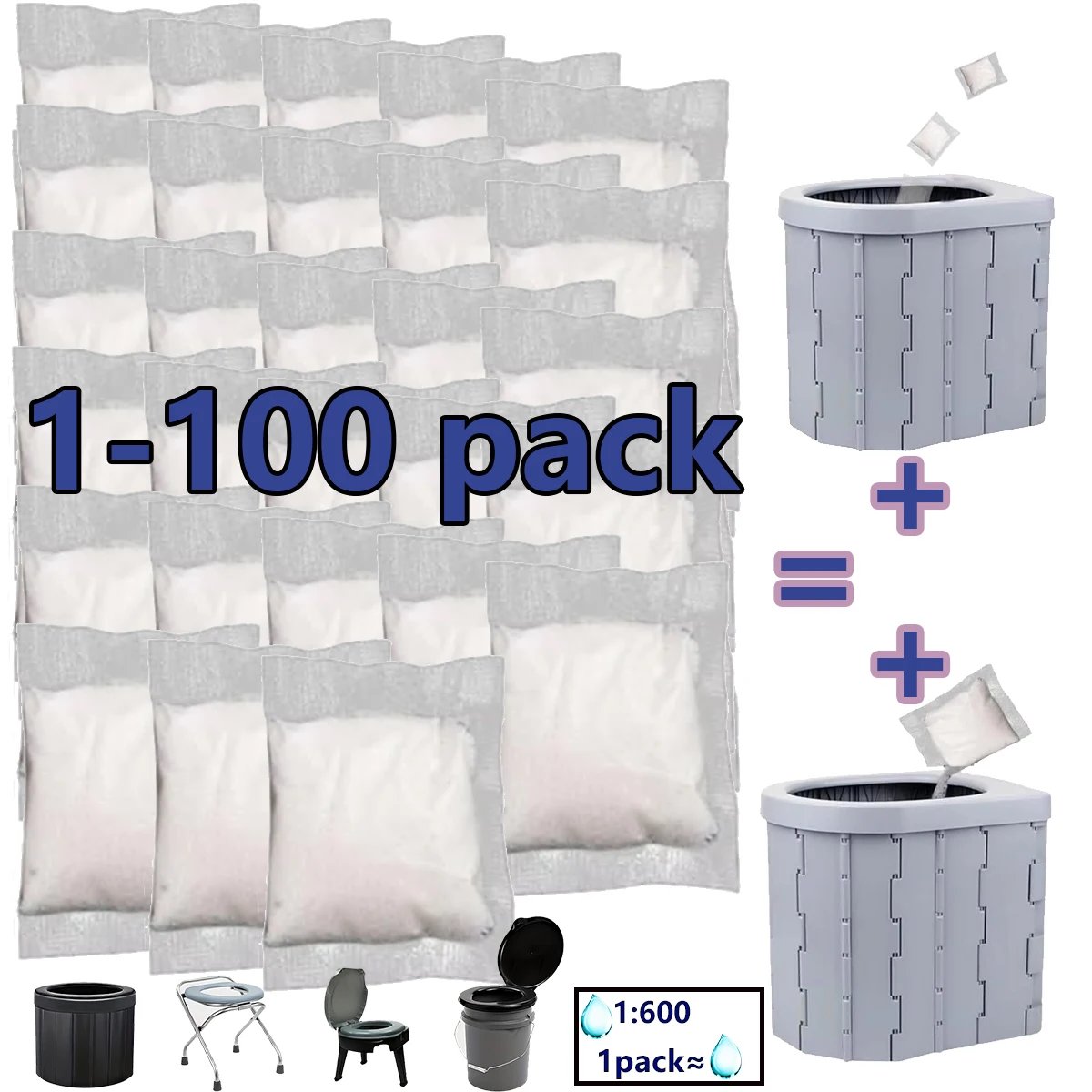 Essential Outdoor Tools for Camping 1-100pack Poo Powder Poo Gel Camping Toilet Eco Absorbent Gel Liquid Waste Gelling Deodorizi