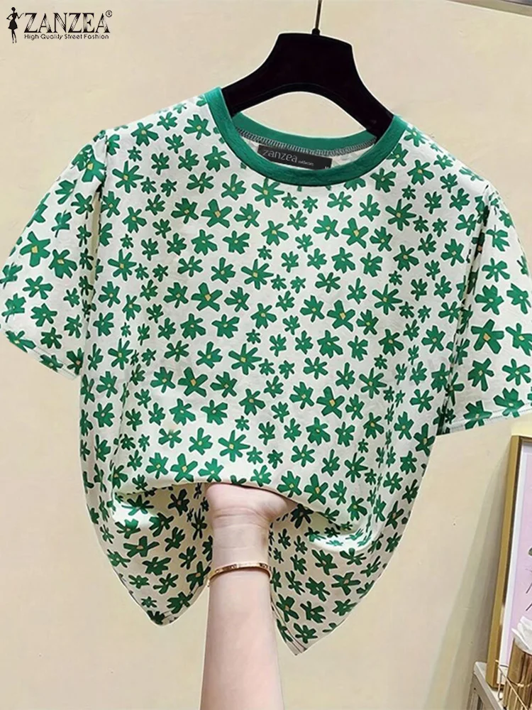 2025 แฟชั่นพิมพ์เสื้อ ZANZEA ฤดูร้อนดอกไม้เสื้อผู้หญิงแขนสั้นวันหยุดเสื้อลําลอง O คอ Baggy ทํางาน Blusas Chemise