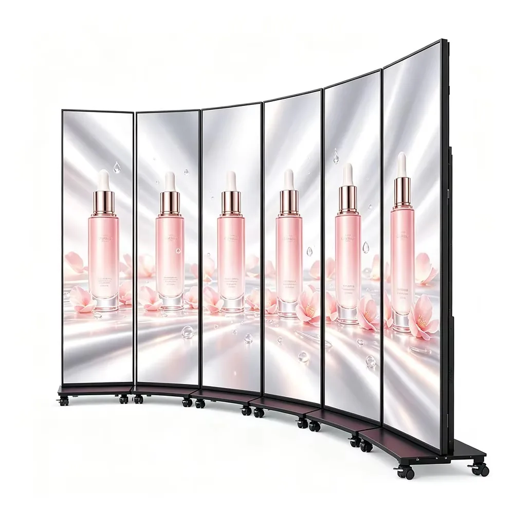 Foldable LED Poster Screen P2.5 Indoor Floor Standing Digital Totem Wheels 8K Resolution HDR 1000:1 Built-In CMS 5-Year