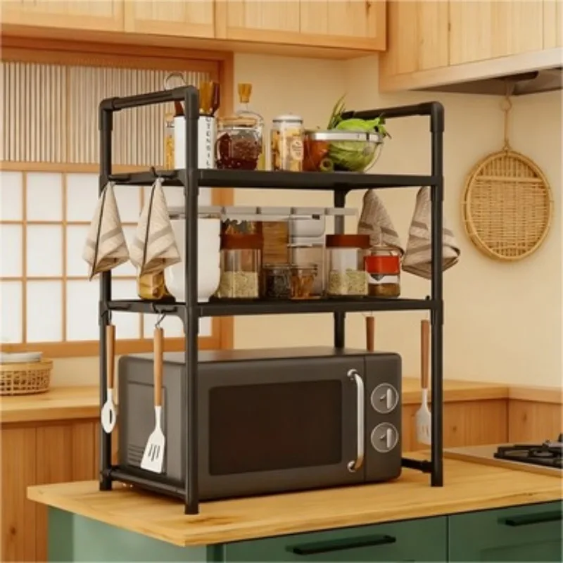 Heavy Duty Kitchen Baker's Rack Floor Standing Microwave Oven Stand 2 Tier Storage Shelf Organizer for Air Fryer Pot Holder - view 2