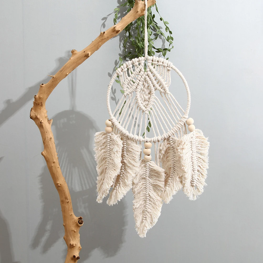 

Cotton Dream Catcher Wall Hanging Leaf Beige Home Decor Small Size Material Photo Prop Sweet Gift Bamboo Circle Wall