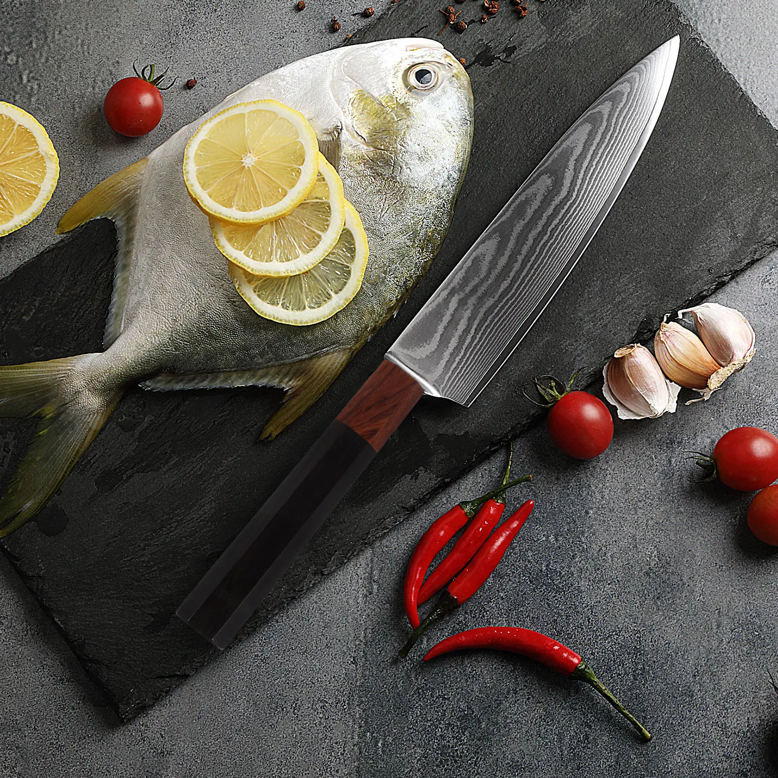 Octagonal Ebony Wood Handle Replacement Kitchen Knife Restoration Repair Small Chef Knife Handle Smooth Finish Grip