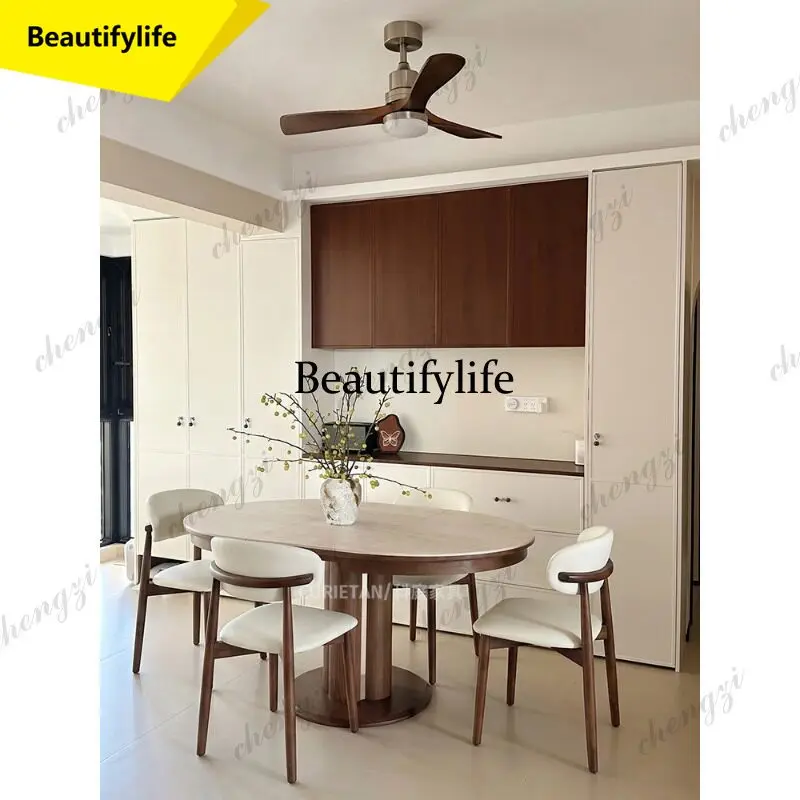 A17 Slate dining table retractable folding antique household small apartment modern simple solid wood round table