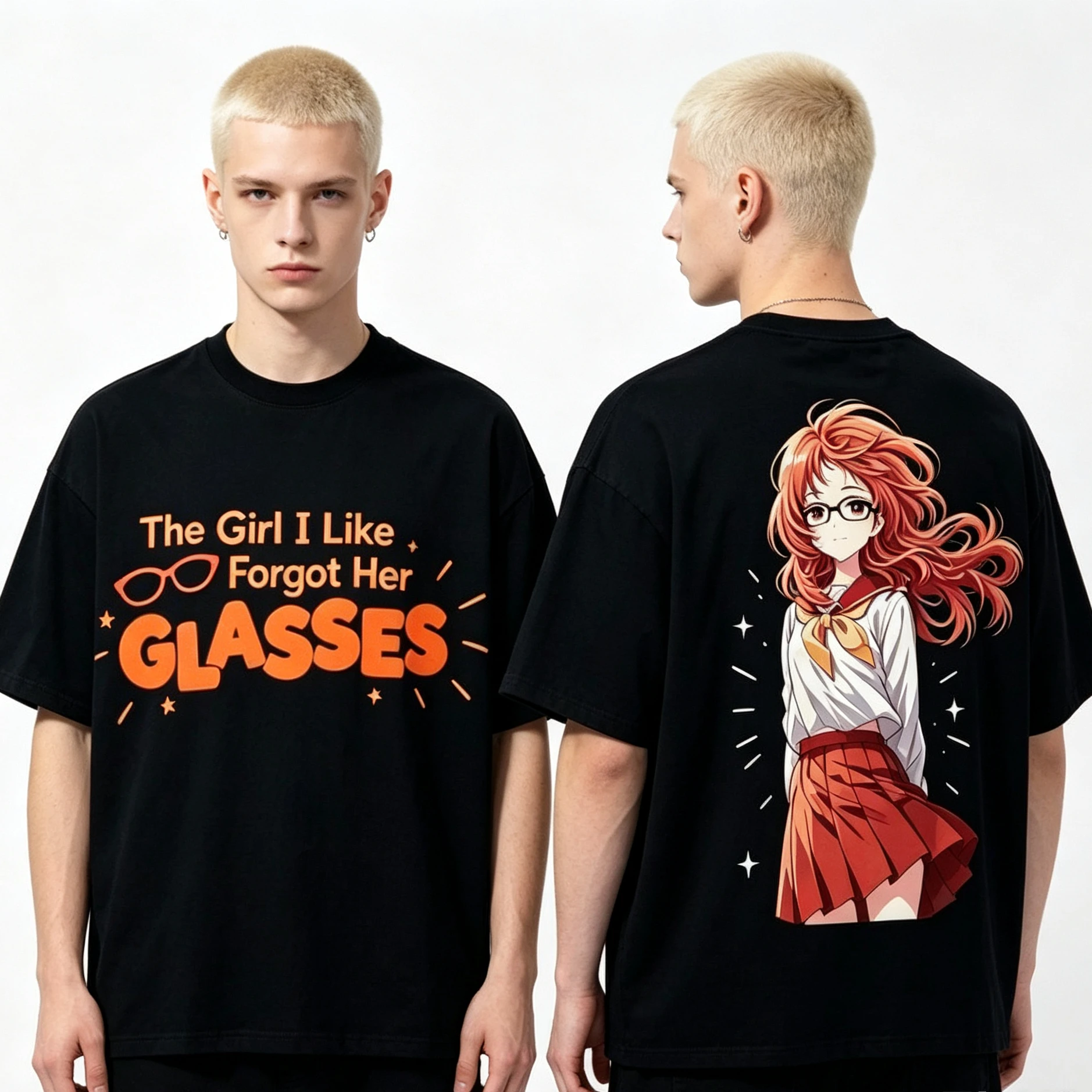 Summer Hot Sale The Girl I Like Forgot Her Glasses T-shirt Harajuku Cotton New Model High Street Retro Fashion Oversized T-shirt