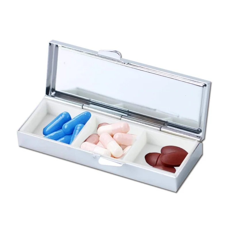 20pcs Rectangle 3 Compartment Sublimation Blank Pill Box Metal Medicine Pill Case One Week,DIY Print Portable Pocket Box