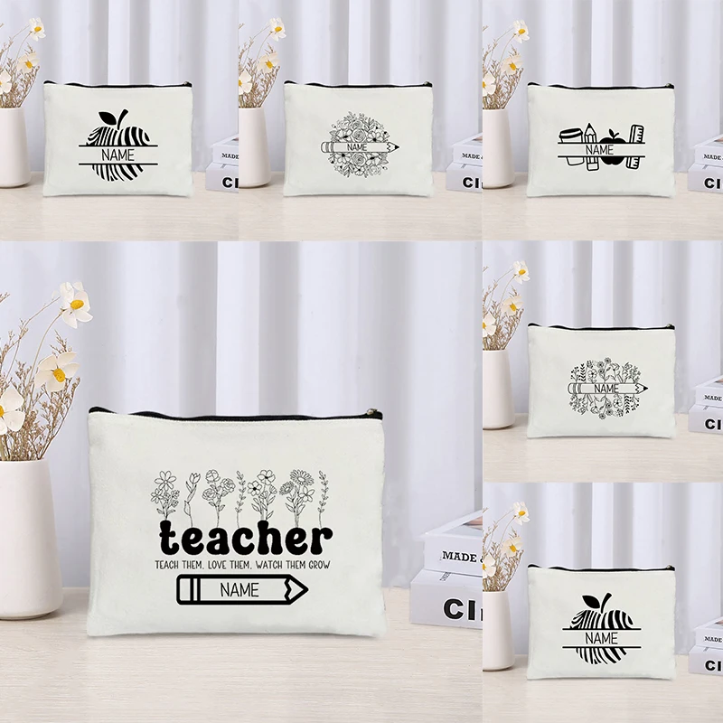 Teacher Custom Name Cosmetic Bag Organizer Office Supplies Storage Pen Case Wallet Travel Perfume Lipstick Pouch Teachers Gifts