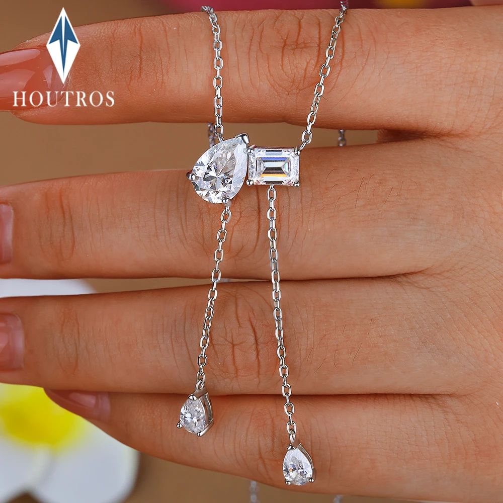 

4cttw Изумрудная грушевидная огранка Муассанит Ожерелье для женщин Сверкающий мультикаменный кулон S925 Серебряные украшения для свадебной вечеринки