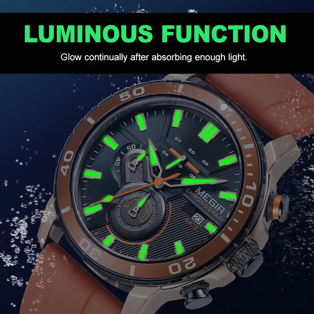 MEGIR New Chronograph Luxury Quartz Military Watch for Men Silicone Calendar Waterproof Wristwatch Clock Relogio Masculino 2224