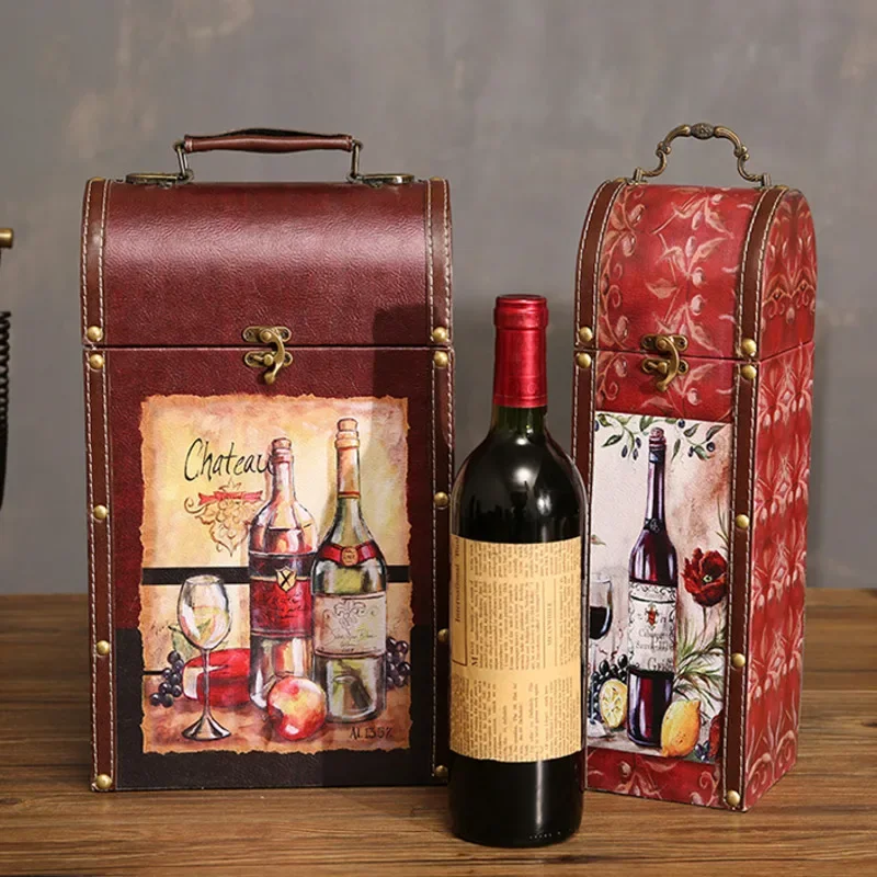 

Special Offer Wine Storage Case, Vintage Handcrafted Wooden Box, Old Red Wine Gift Packaging, Elegant Single Double Bottle 118