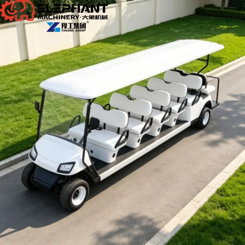 Electric Golf Cart, 8 Seater Waterproof Body Design Solar Panel Optional Resort Scenic Sightseeing Cart