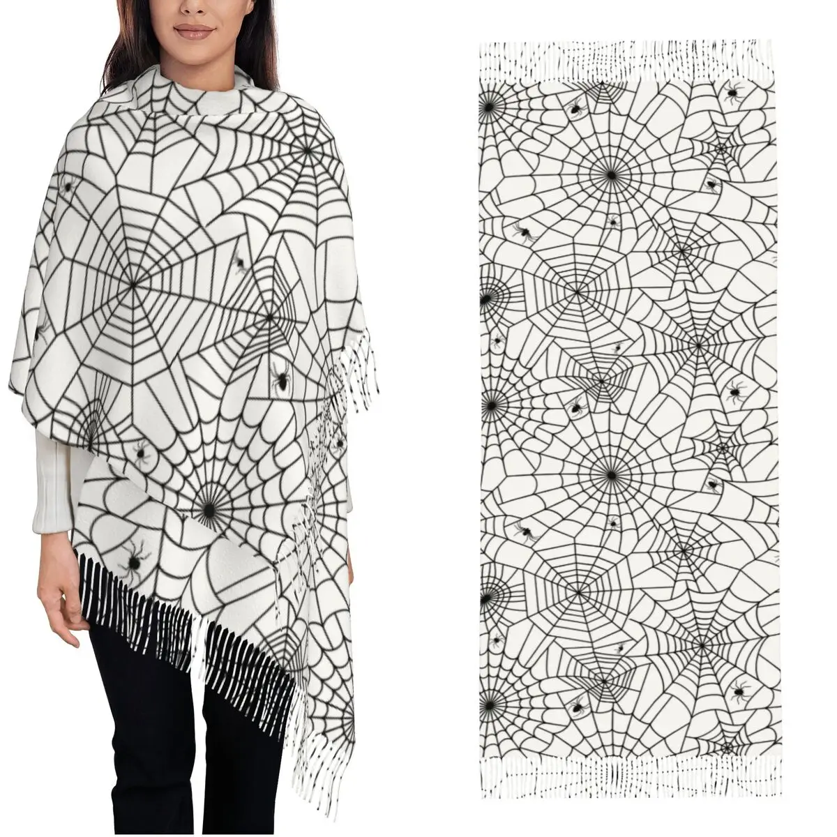 

Шарф унисекс, уличная концепция паутины, векторное изображение, большие шарфы с длинной кисточкой, ретро-шали, Wrpas, зимний дизайн, платок