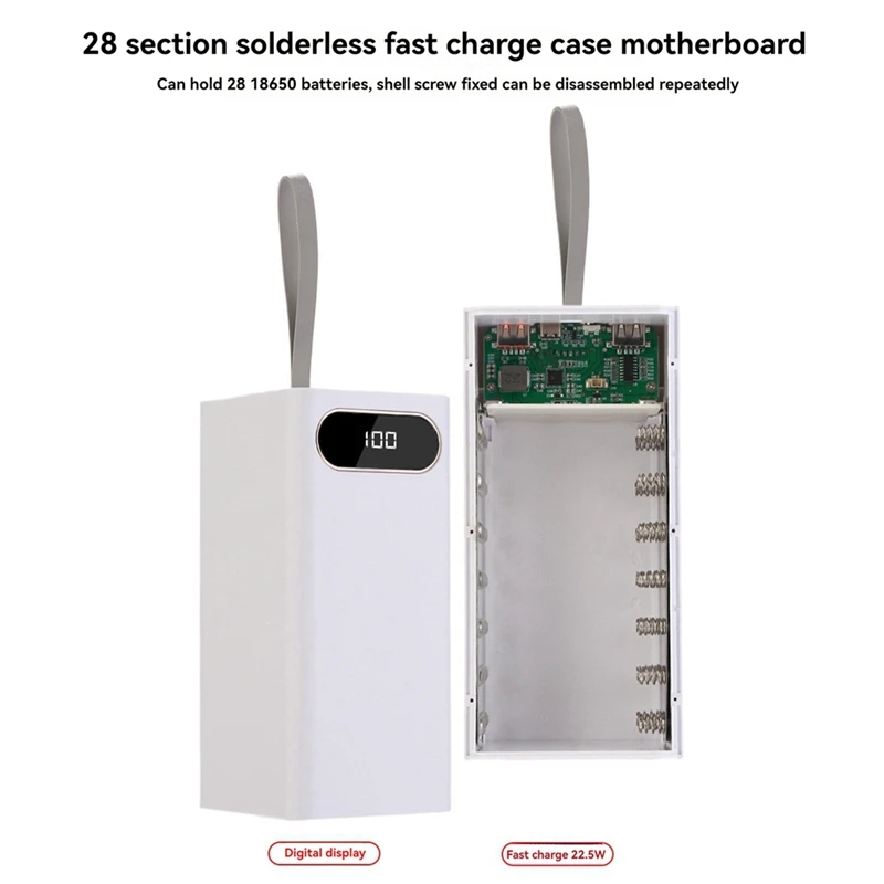 22.5W DIY Powers Bank Box With Fast Charging And LCD Display Removable Mobile Power Box For 28X18650 Battery Outer Case