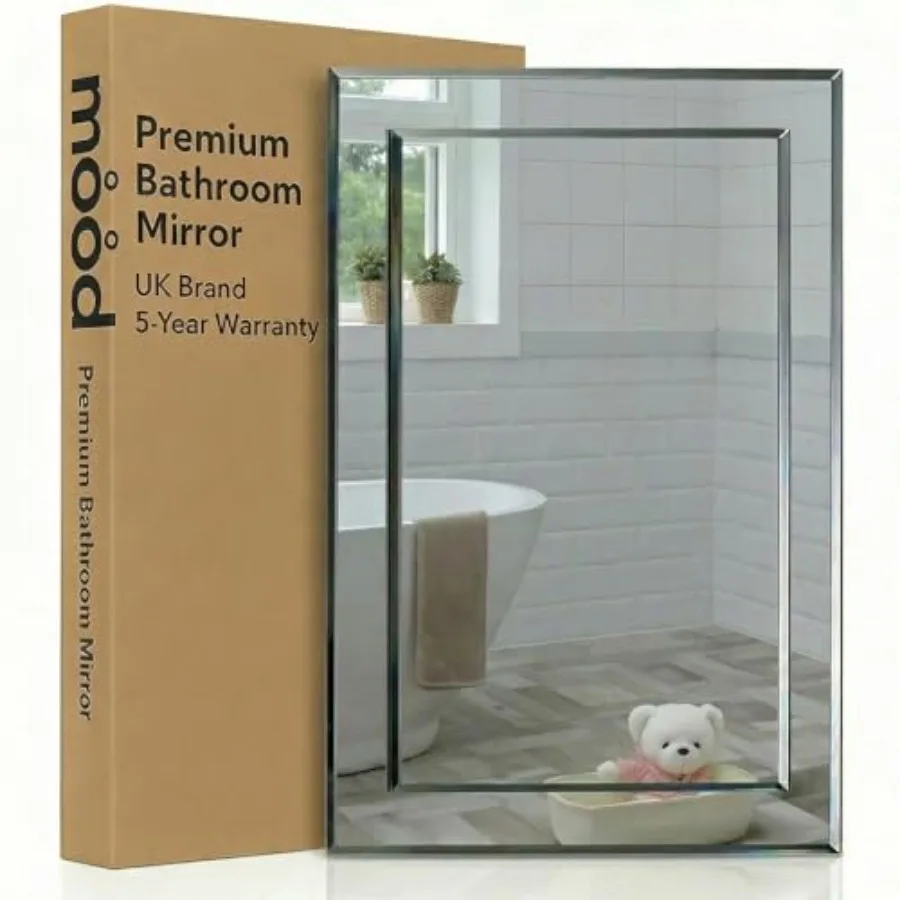 

Mood Rectangular Bathroom Mirror Wall Mounted Double Layer of Glass Modern and Stylish with Contemporary Bevelled Edges 70cm x