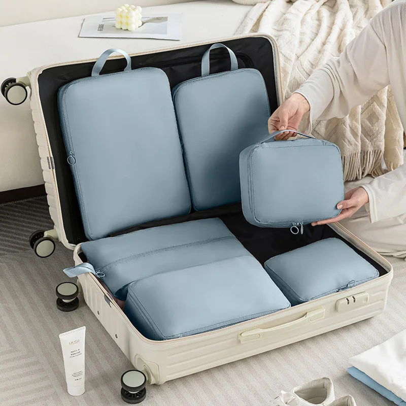 Travel Storage Bag with Multi Size, Lightweight Luggage Organizer 6Pcs Set Waterproof Packing Cube for Clothes Sorting