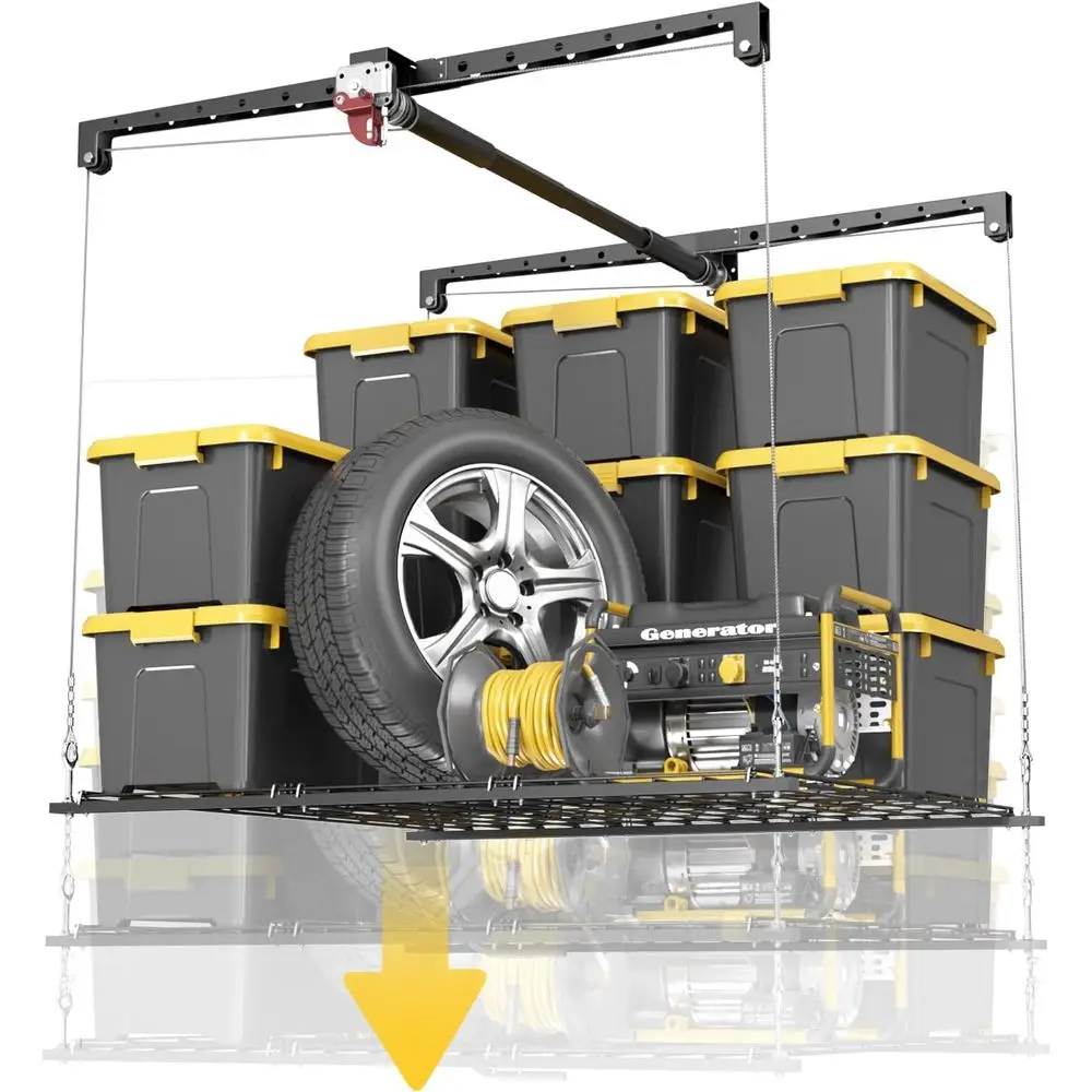 

Ceiling Storage Rack, 4x4 Adjustable Overhead Garage Storage Rack, Heavy-Duty Ceiling Mounted Storage System or Garage Organizat