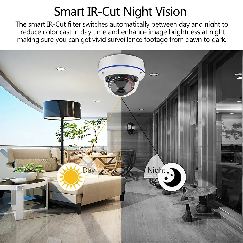 Techage-Câmera De Segurança HD POE, Cúpula Interior À Prova de Vandalismo Casa, Visão Noturna Infravermelha, Áudio One-way, Detecção AI, Smart Cam,