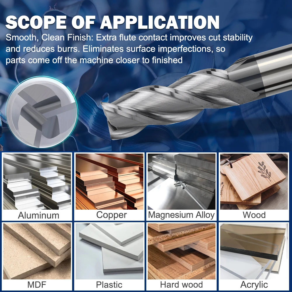 XUCHUAN Fräser 1-12mm 3-Schneiden Hartmetall-Schaftfräser CNC-Fräser Fräswerkzeug zum Schneiden von Aluminium, Kupfer und Metall – Detail 6