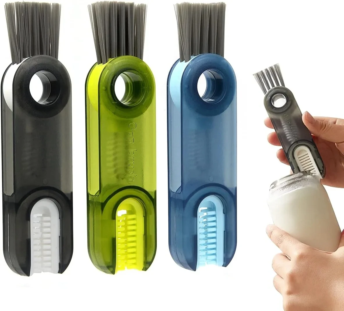 3 In 1 Bottle Gap Cleaner Brush Multifunctional Cup Cleaning Brushes Water Bottles Clean Tool Mini Silicone U-shaped Brush