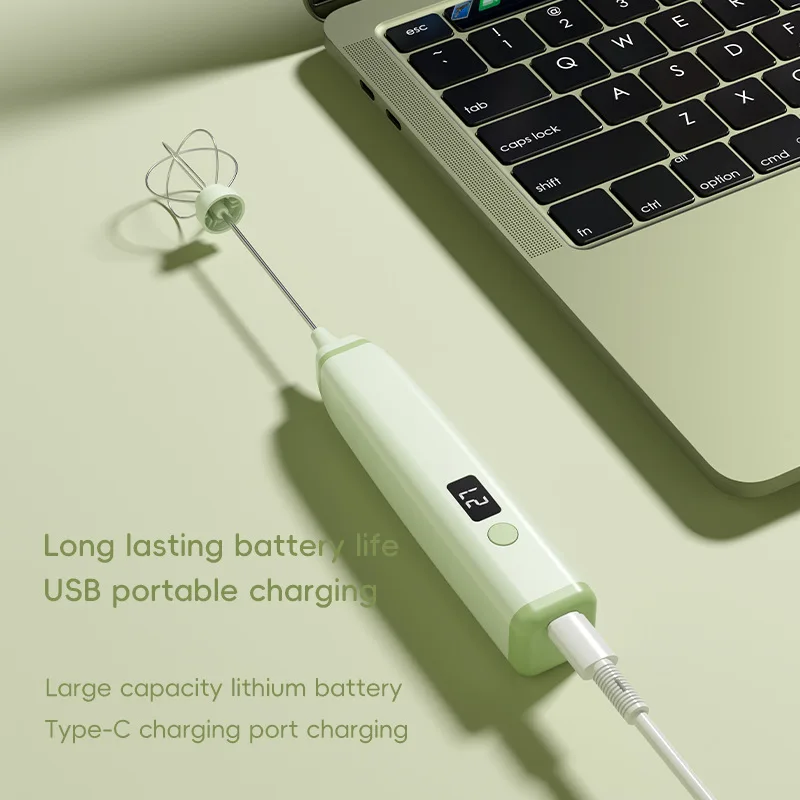 خلاط كهربائي محمول قابل لإعادة الشحن عبر USB مع شاشة ديجيتال، خلاط قهوة الحليب الكهربائي، رغوة الحليب الكهربائية