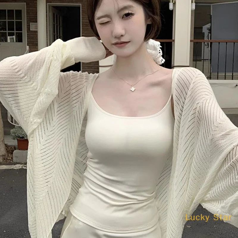 

Summer Lazy Style Thin Long Sleeve Loose Casual Sunscreen Knitted Cardigan For Women