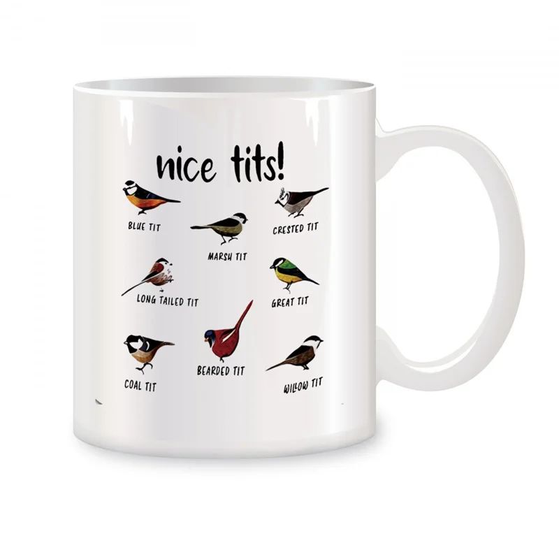 

Nice Tits Bird Mugs For Bird Lovers Women, Bird Watching Gifts Novelty Coffee Ceramic Tea Cups White 11 oz