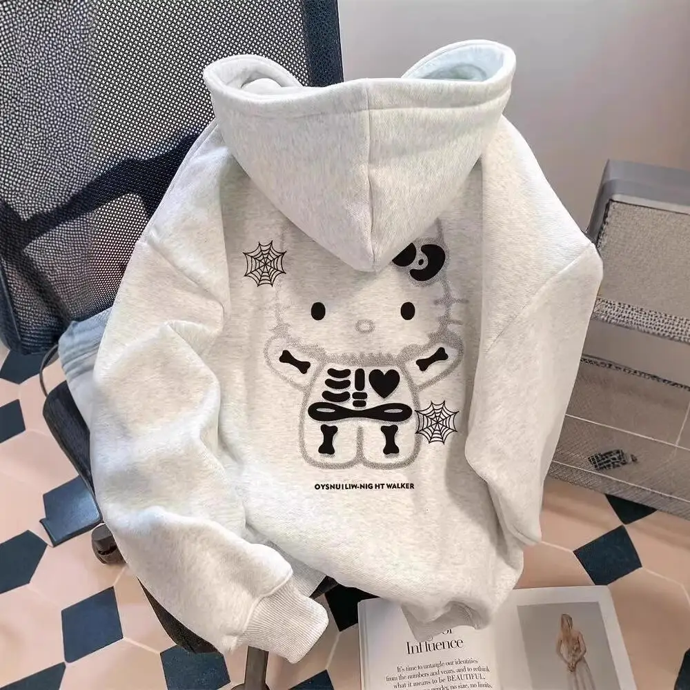 حار سانريو مرحبا كيتي الفتيات النمط الأمريكي فضفاض وكسول نمط هوديي للنساء أنيق الخريف/الشتاء سترة عالية الجودة