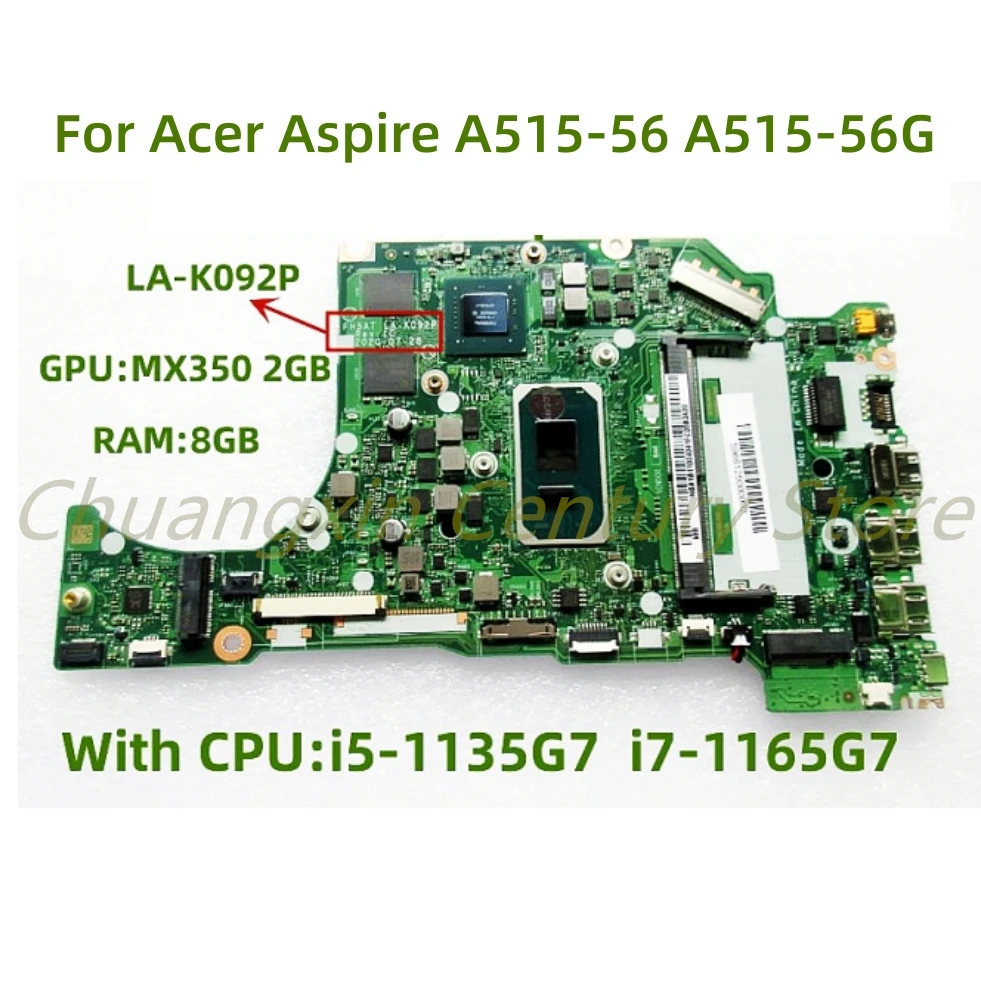 

FH5AT LA-K092P для Acer Aspire AV15-51 A315-56 A515-56G материнская плата для ноутбука с I5 I7-11 CPU GPU: MX350 2G 8G 100% test OK