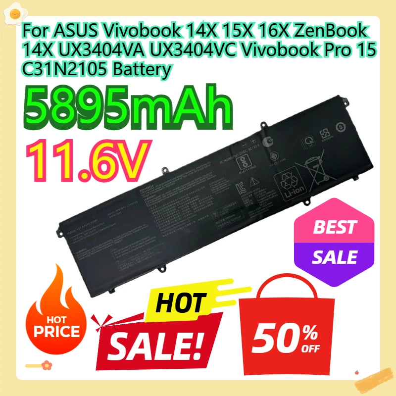 

For ASUS Vivobook 14X 15X 16X ZenBook 14X UX3404VA UX3404VC Vivobook Pro 15 C31N2105 Battery