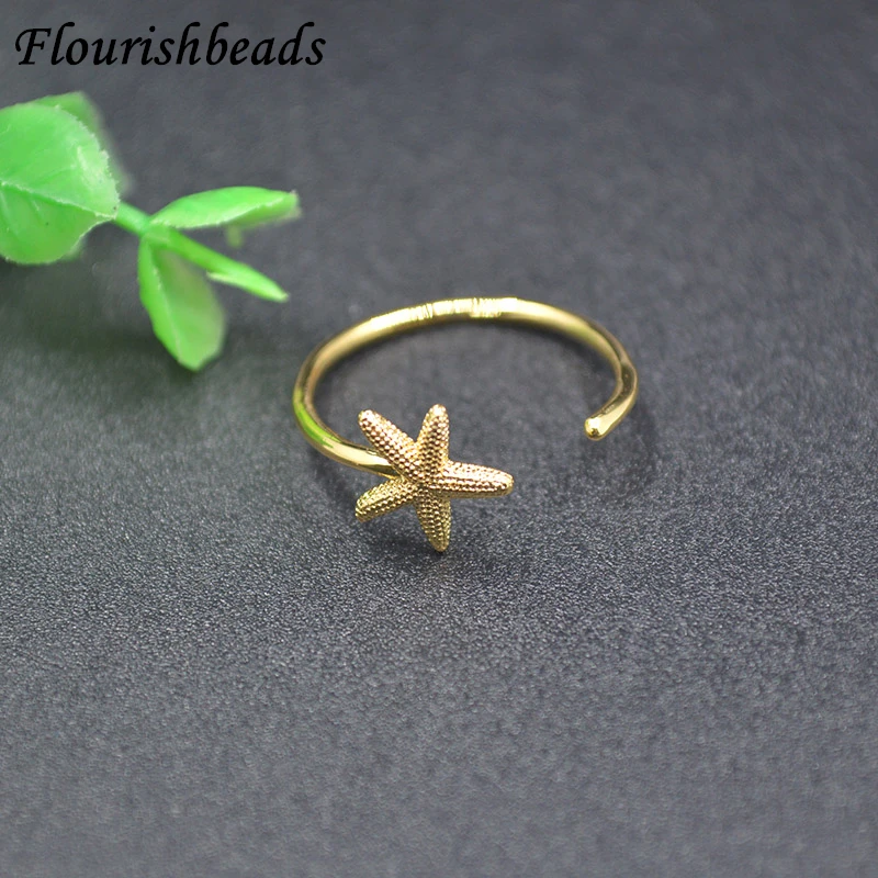 10pcs/lot  Anti Fading Cute Starfish Gold Color Open Adjustable Rings for Women Fashion Beach Starfish Birthday Jewelry Gifts