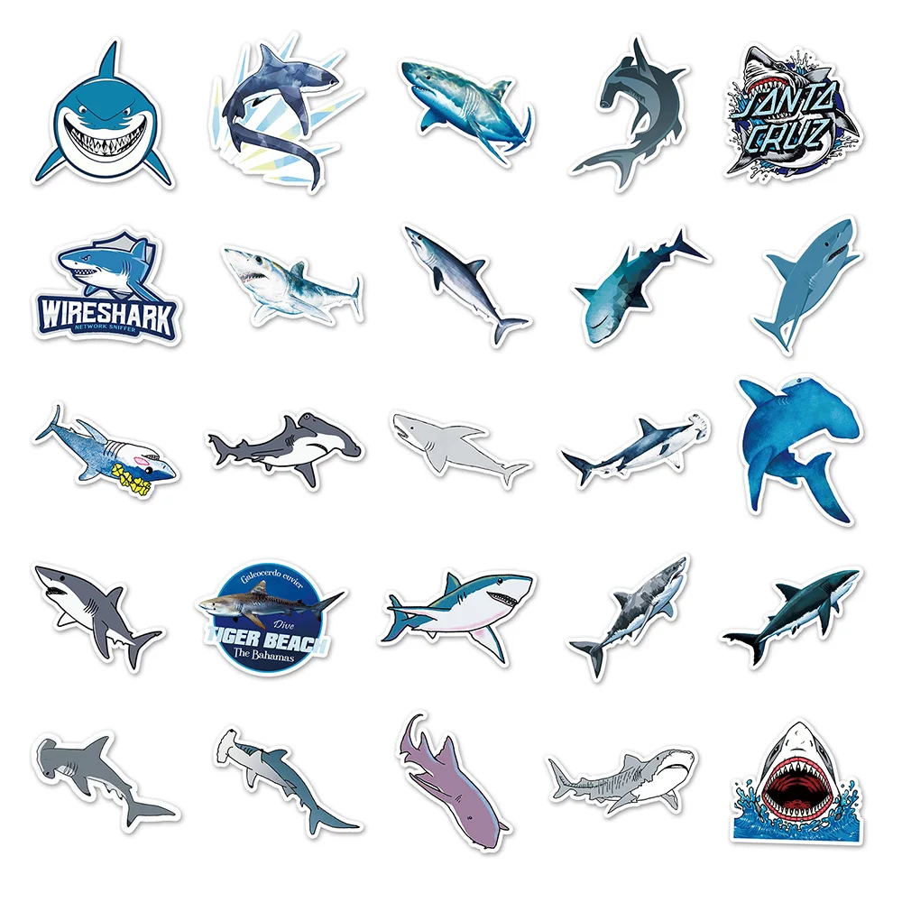 10/30/50pcs Cool Shark Cartoon Stickers Decal DIY Phone Case Stationery Guitar Motorcycle Car Waterproof Fun Classic Toy Sticker