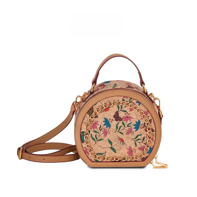 2026 New Floral Print Soft Cork Handbag Women's Box Shape Crossbody Bag with Interior Zipper Pocket And Hardness for Daily Use