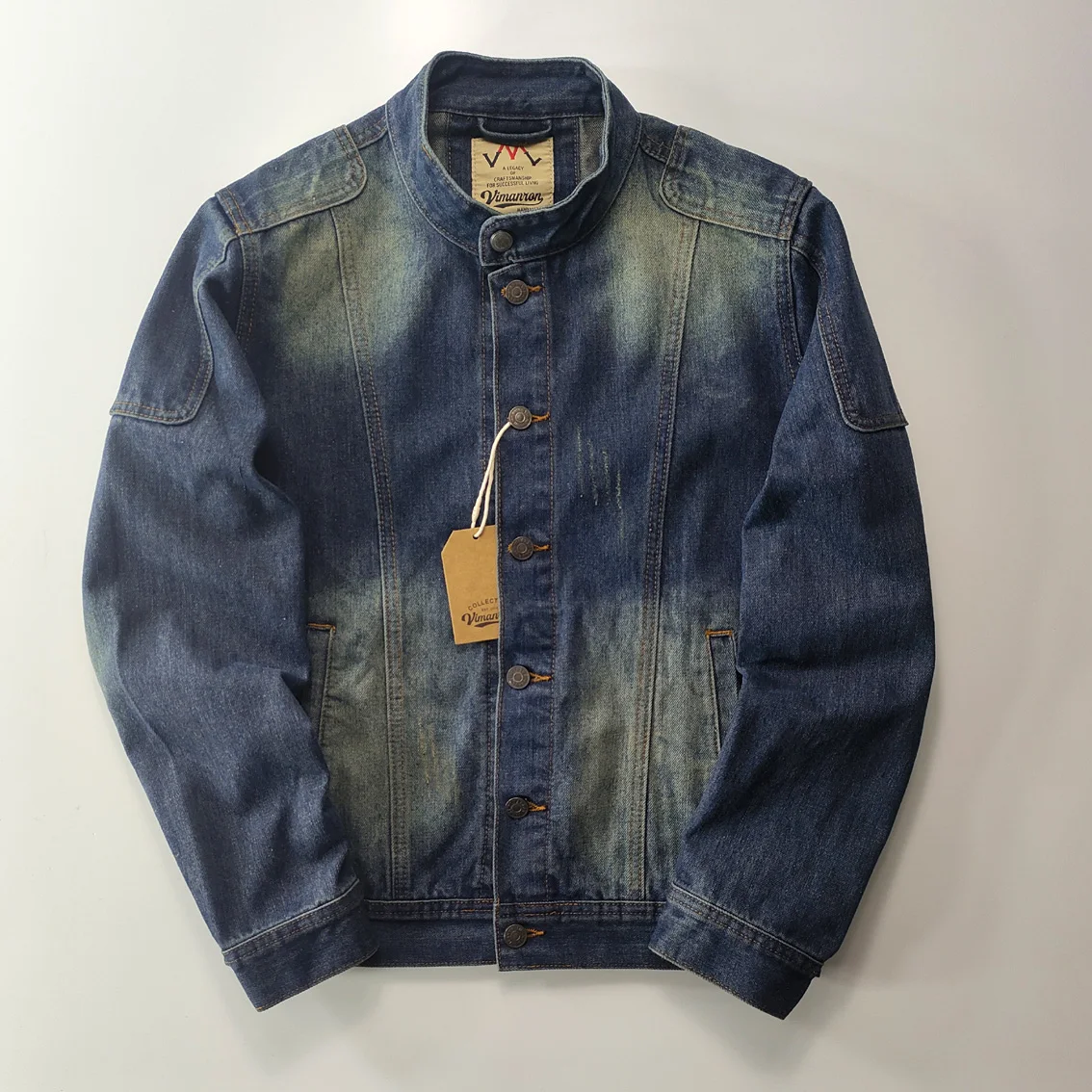 

Retro Waed American Workwear Casual Long Sve Stand Collar Denim Jaet Coat Youth Trend Cotton Spring Autumn Winter