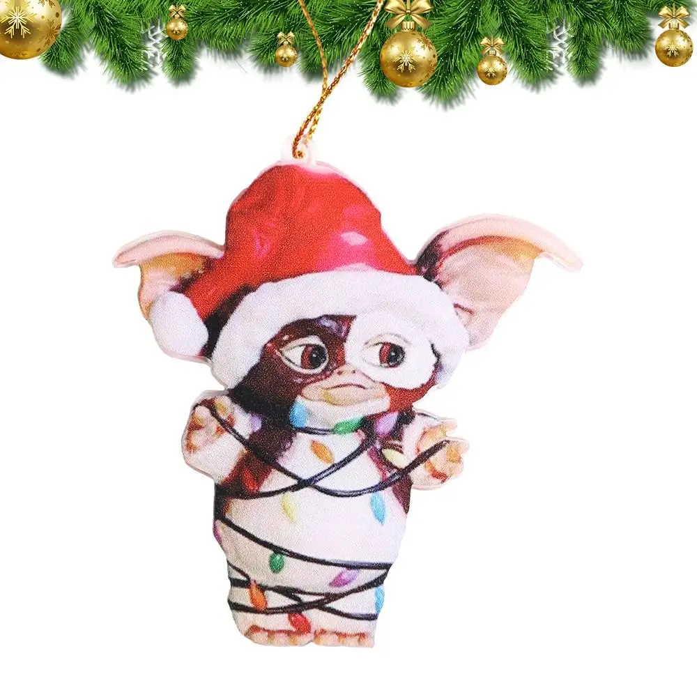 Funny 2D Gremlins Santa Hat Acrylic Socks Dog Gremlins Gizmo Hanging Flying Dragon Chrismtas Tree Pendants Home