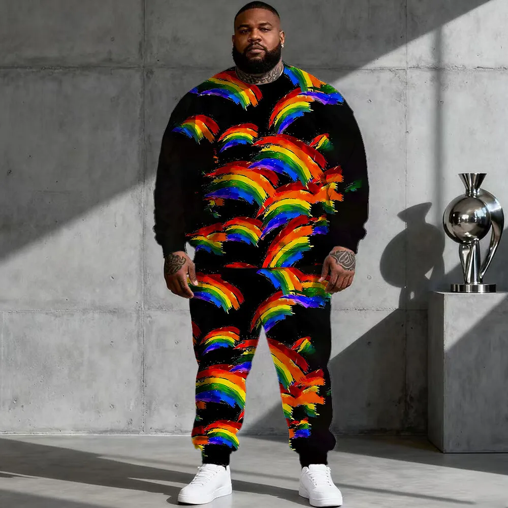 

Мужская толстовка больших размеров S-9xl (2 предмета): Rainbow Touch — теплая дышащая, мягкие градиентные радужные принты, идеально подходит для Big & Tal